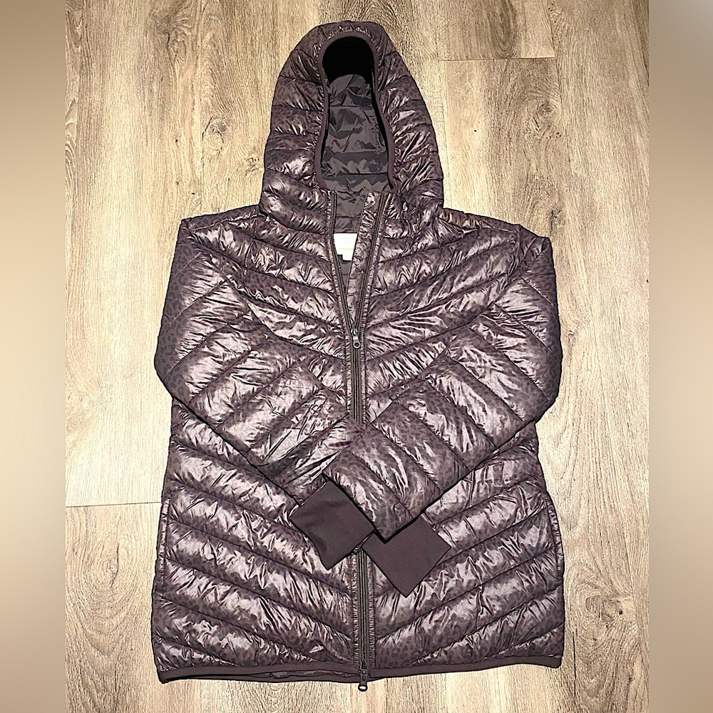 Hooded Puffer Jacket, Cheetah Print | Size XS/S